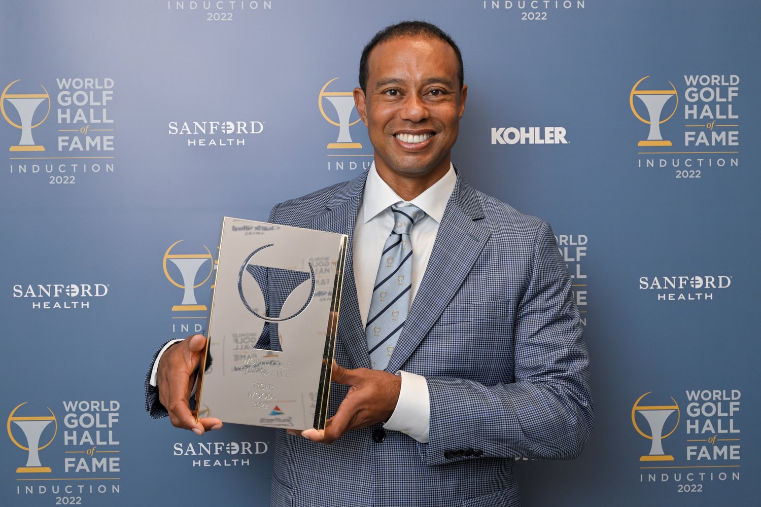 World Golf Hall of Fame inductee, Tiger Woods, poses for photos prior to the World Golf Hall of Fame Induction Ceremony prior to THE PLAYERS Championship at PGA TOUR Global Home in  Ponte Vedra Beach.